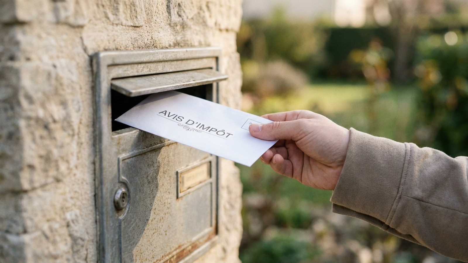 Boîte aux lettres contenant un courrier administratif officiel devant une maison