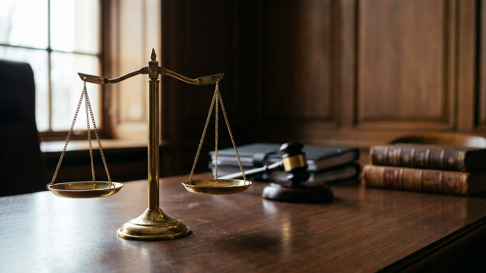 Balance de la justice posée sur un bureau, décision de justice sur les meublés de tourisme