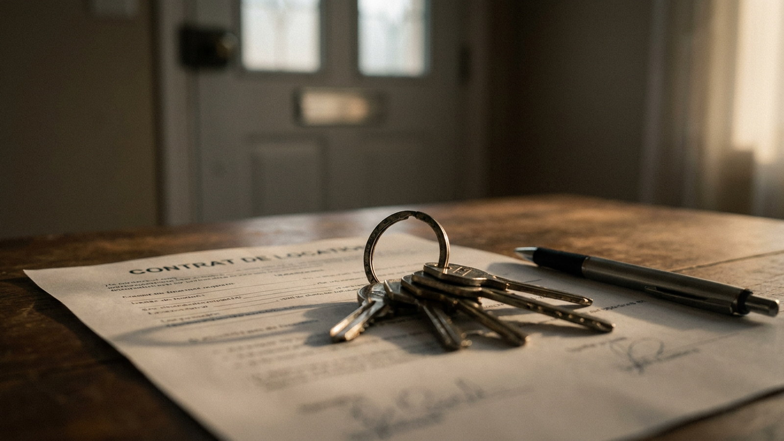 Clés d'un logement de location posées sur un contrat, symbole d'un litige d'occupation