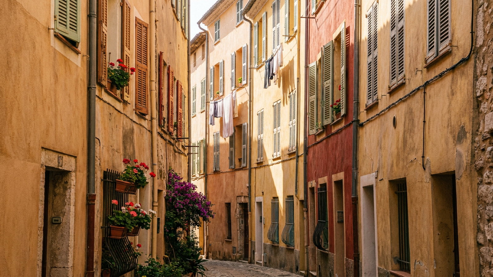 Façades colorées du vieux Nice sur la Côte d'Azur, quartier prisé de la location touristique